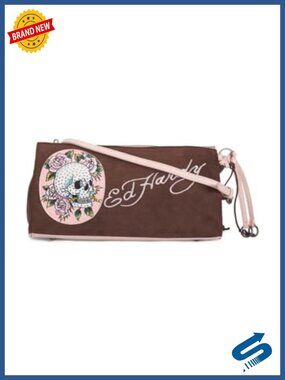 Crossbody Bag with Rhinestone Skull Rose, Zip Closure, Adjustable Strap